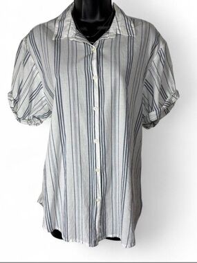 GAP Striped Button-Front Shirt - White & Navy 100% Cotton